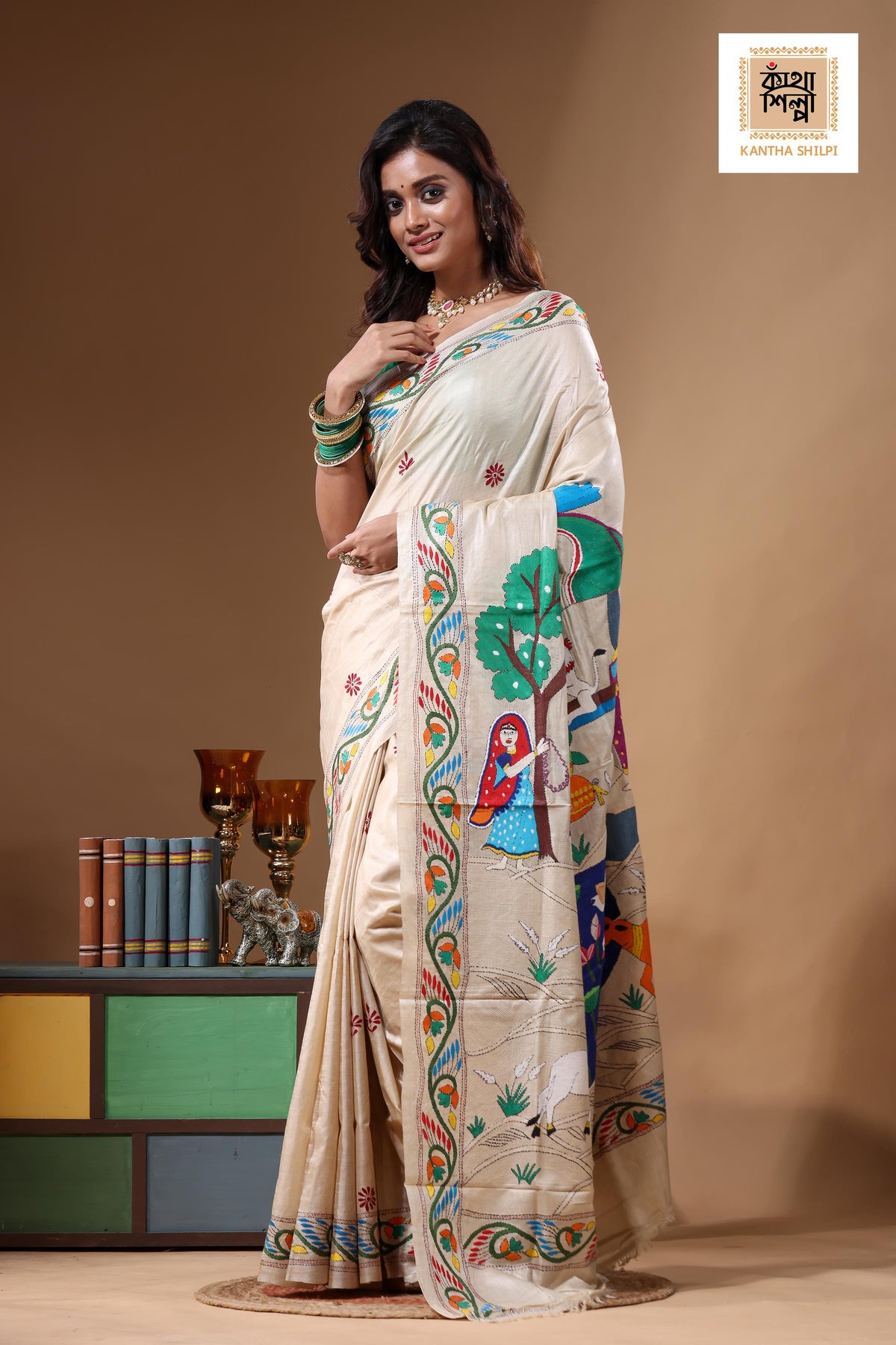 Pure Gachi Tussar Kantha Stitch Saree SN2631710