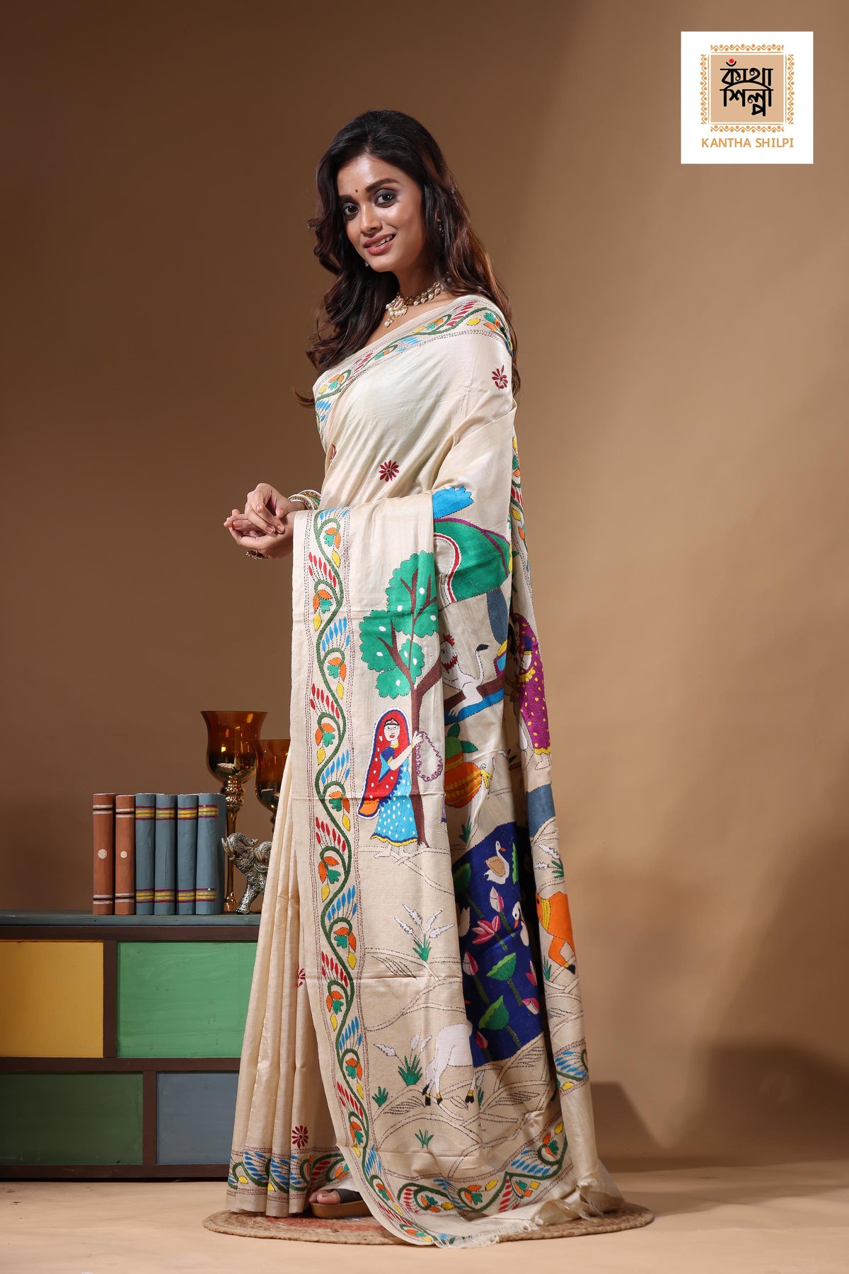 Pure Gachi Tussar Kantha Stitch Saree SN2631710