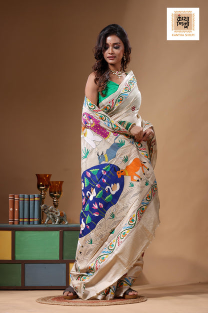 Pure Gachi Tussar Kantha Stitch Saree SN2631710