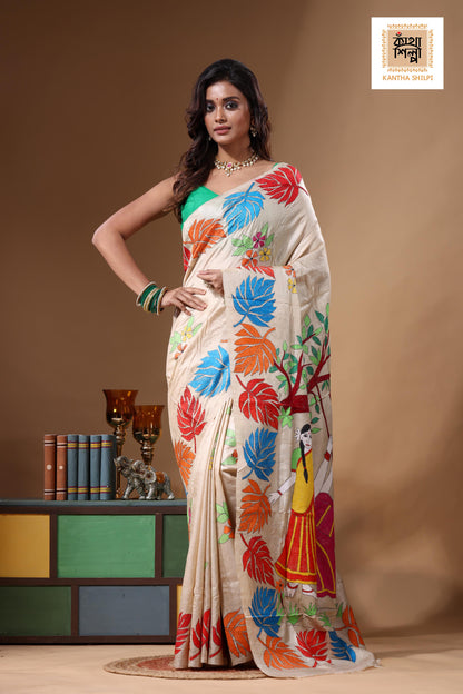 Pure Gachi Tussar Kantha Stitch Saree SN2631716