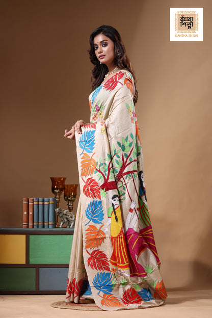Pure Gachi Tussar Kantha Stitch Saree SN2631716