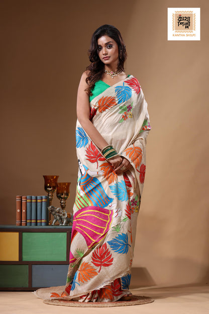 Pure Gachi Tussar Kantha Stitch Saree SN2631716