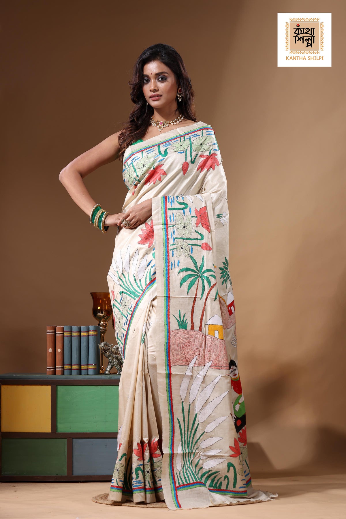 Pure Gachi Tussar Kantha Stitch Saree SN2631722