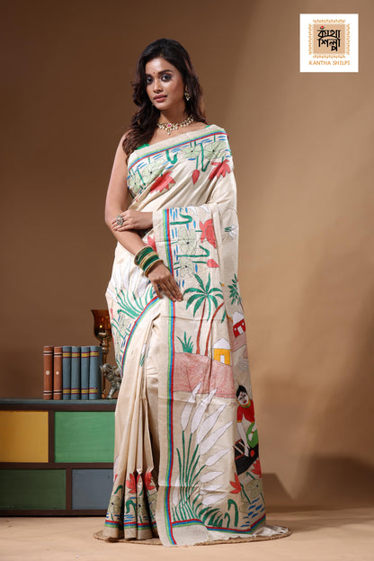 Pure Gachi Tussar Kantha Stitch Saree SN2631722