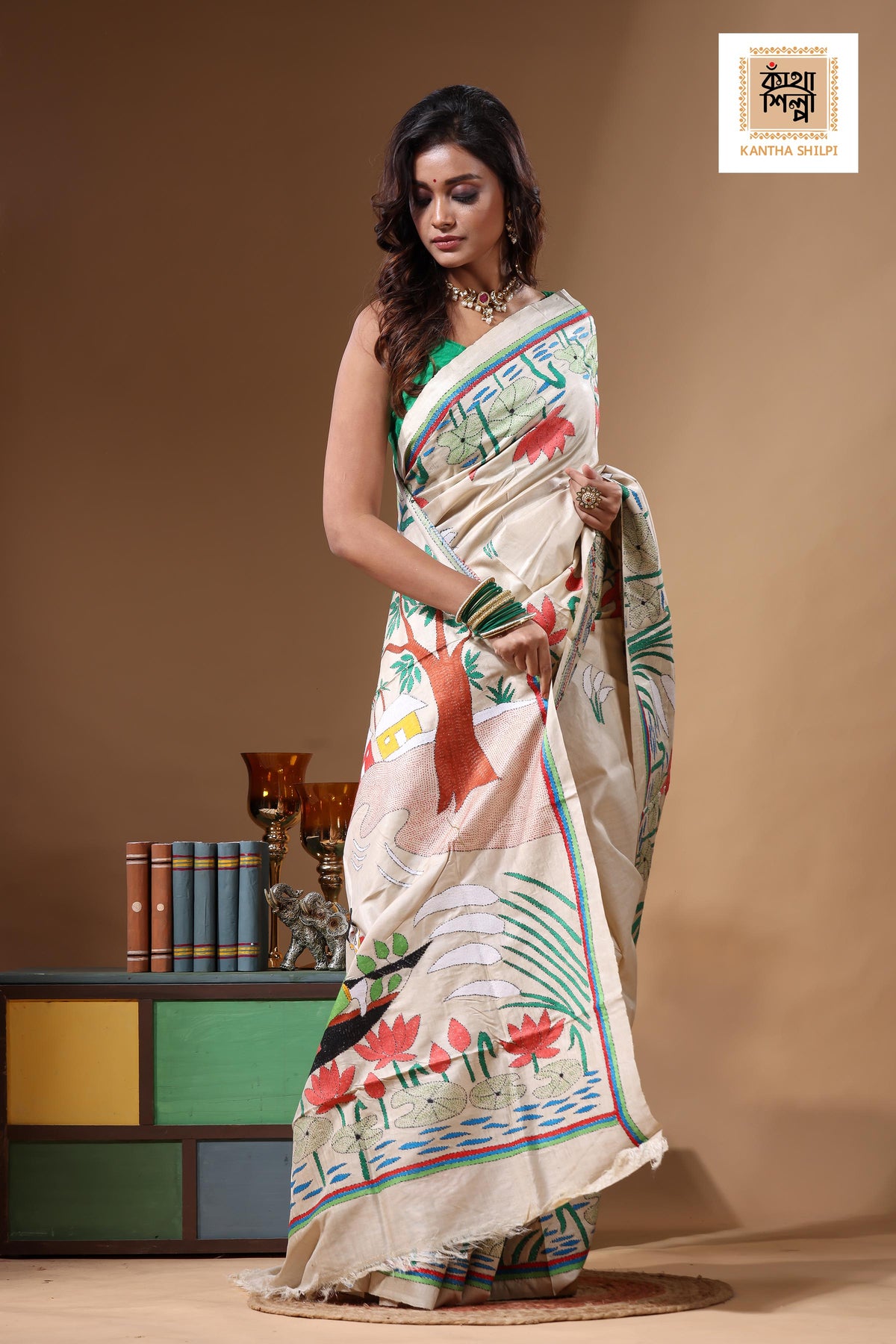 Pure Gachi Tussar Kantha Stitch Saree SN2631722