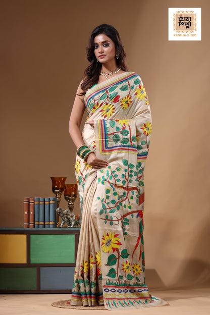 Pure Gachi Tussar Kantha Stitch Saree SN2631728