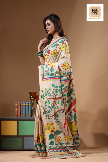 Pure Gachi Tussar Kantha Stitch Saree SN2631728