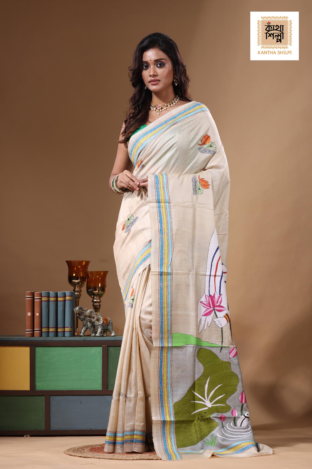 Pure Gachi Tussar Kantha Stitch Saree SN2631752