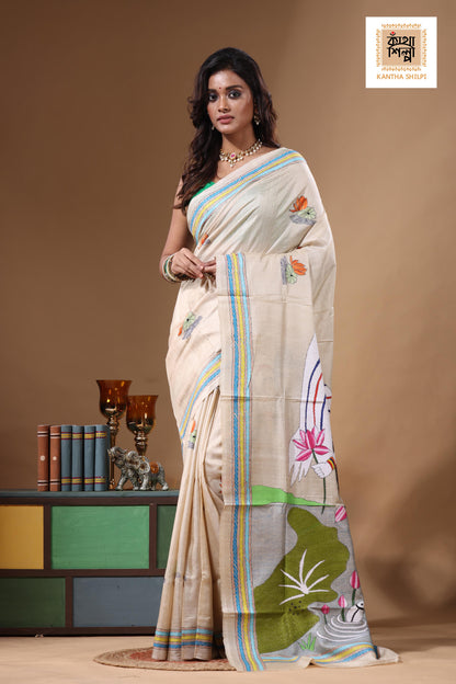 Pure Gachi Tussar Kantha Stitch Saree SN2631752