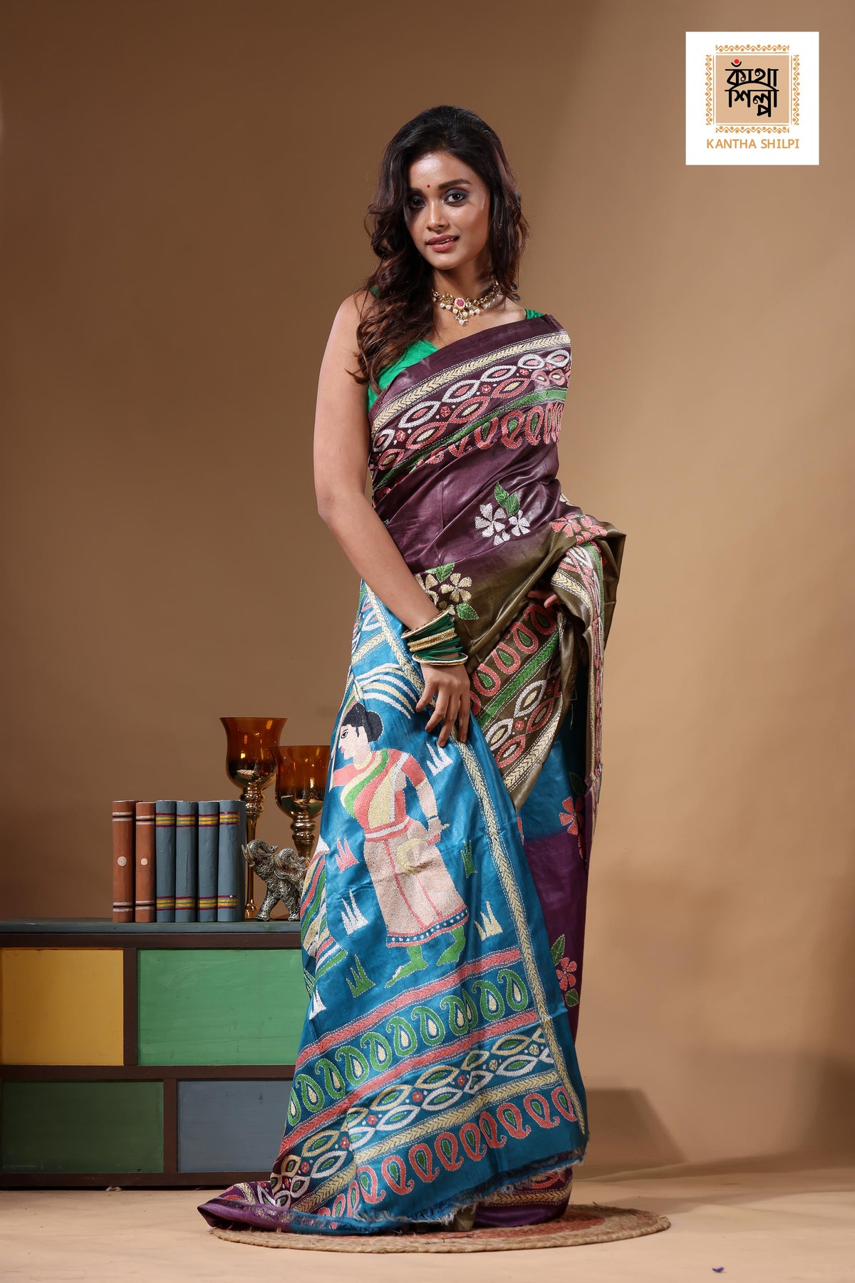 Dye Pure Gachi Tussar Kantha Stitch Saree SN2631770
