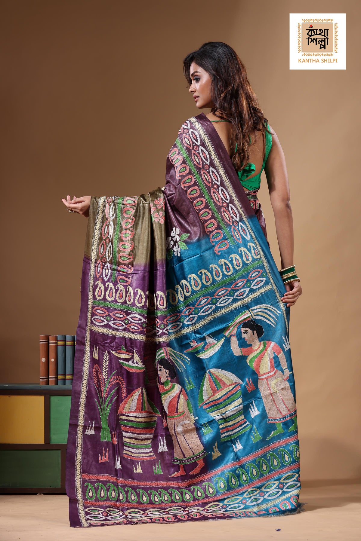 Dye Pure Gachi Tussar Kantha Stitch Saree SN2631770